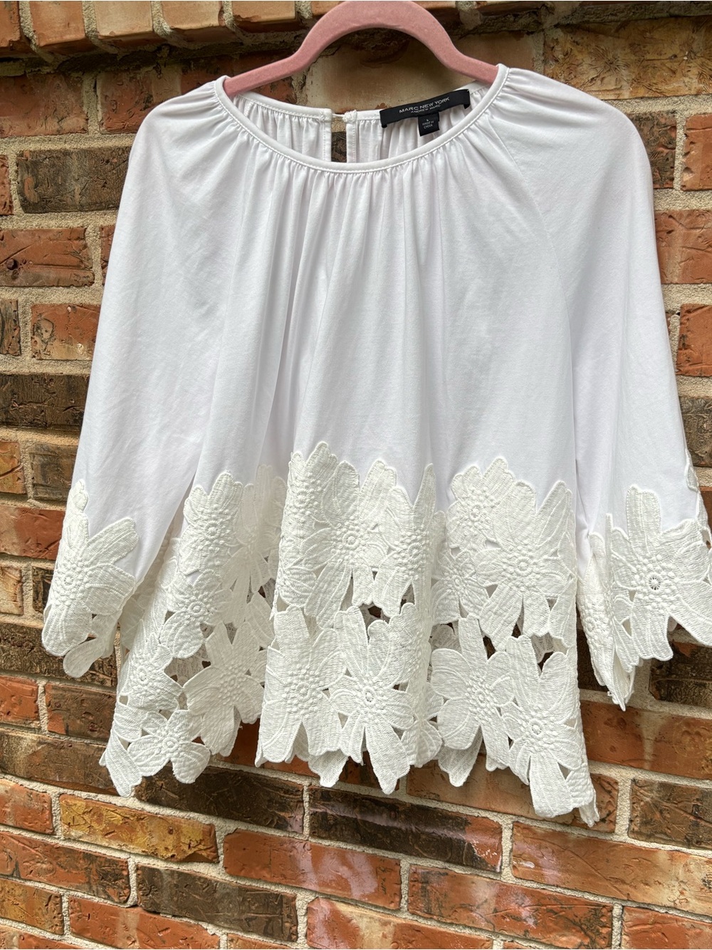 Marc New York White Shirt With cutout Embroidered  Flower Border. Size Large